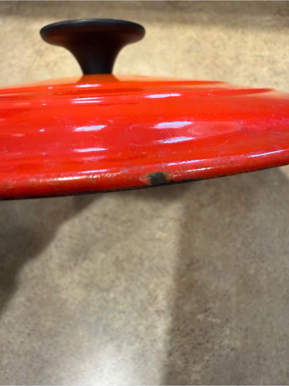 Vintage Le Creuset "E" Flame Orange Enamel Cast Iron 10" Lid Only - Picture 7 of 8